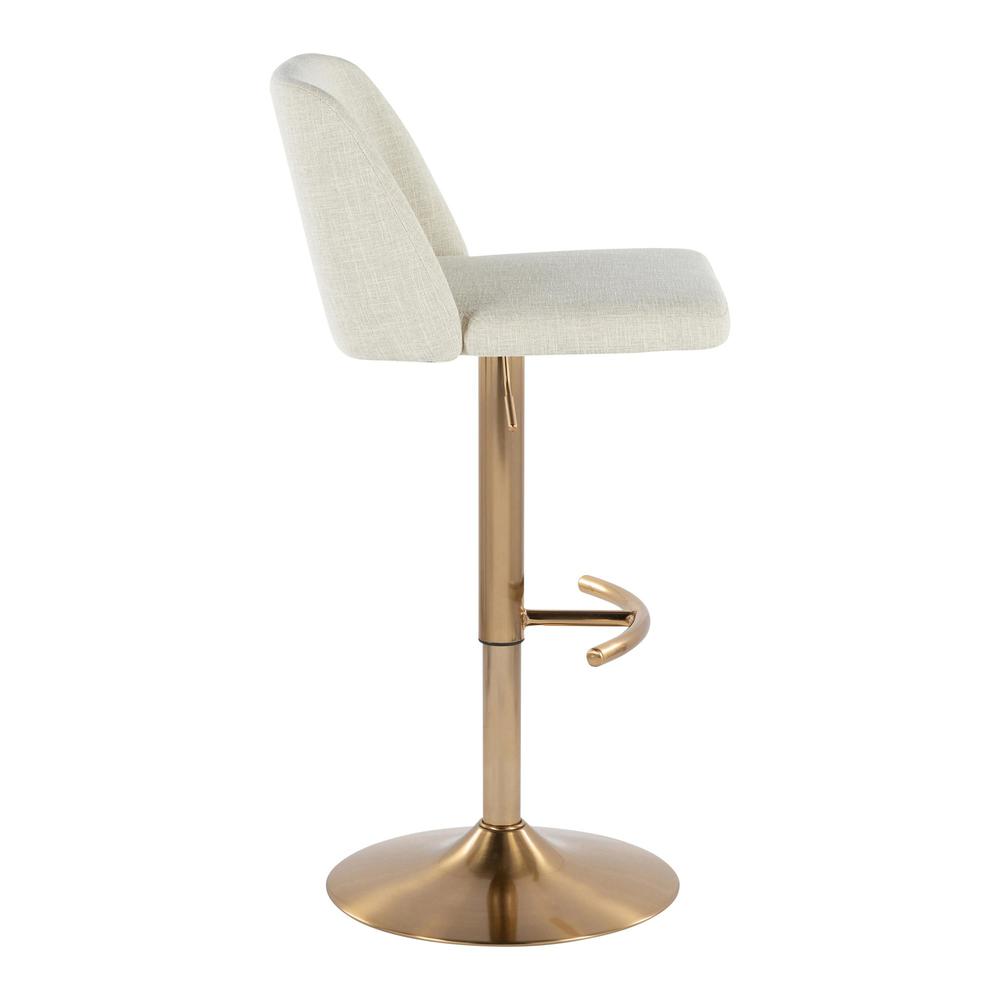 Cream Fabric, Gold Metal Toriano Adjustable Barstool - Set of 2