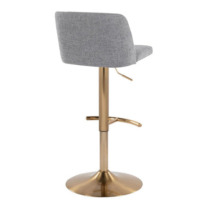 Grey Fabric, Gold Metal Toriano Adjustable Barstool - Set of 2