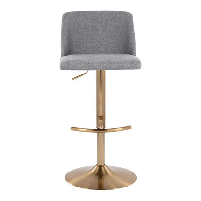 Grey Fabric, Gold Metal Toriano Adjustable Barstool - Set of 2