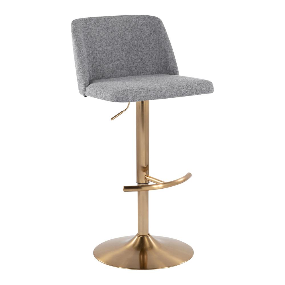 Grey Fabric, Gold Metal Toriano Adjustable Barstool - Set of 2