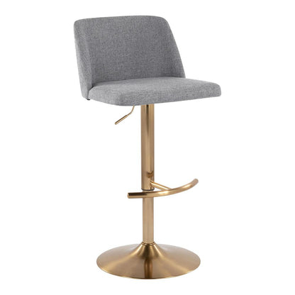 Grey Fabric, Gold Metal Toriano Adjustable Barstool - Set of 2
