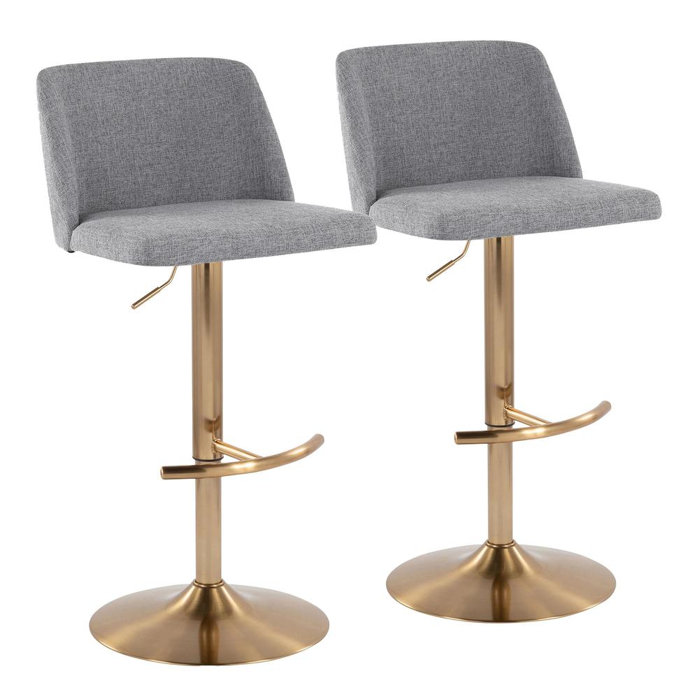 Grey Fabric, Gold Metal Toriano Adjustable Barstool - Set of 2