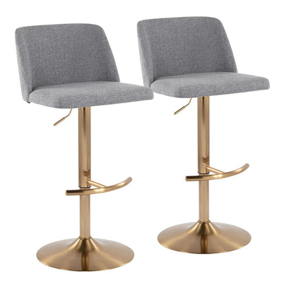 Grey Fabric, Gold Metal Toriano Adjustable Barstool - Set of 2
