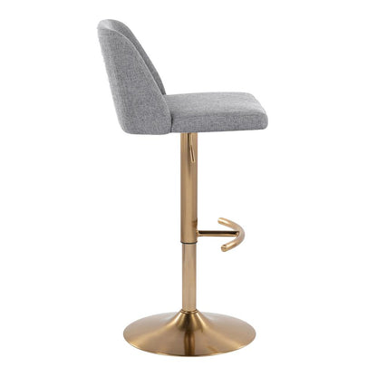 Grey Fabric, Gold Metal Toriano Adjustable Barstool - Set of 2