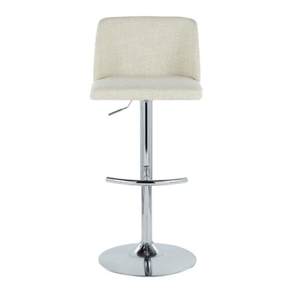 Cream Fabric, Chrome Metal Toriano Adjustable Barstool - Set of 2
