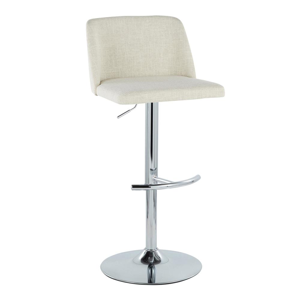 Cream Fabric, Chrome Metal Toriano Adjustable Barstool - Set of 2