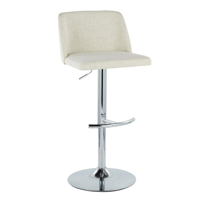 Cream Fabric, Chrome Metal Toriano Adjustable Barstool - Set of 2