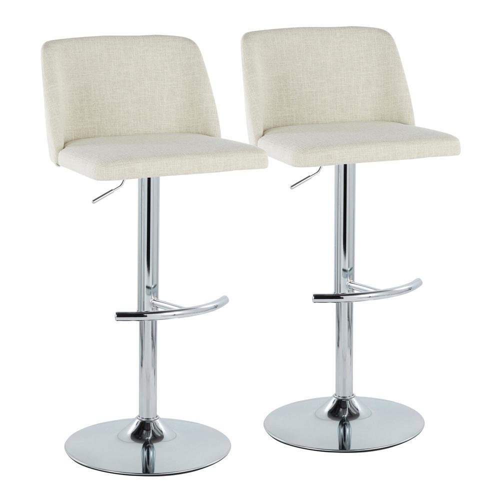 Cream Fabric, Chrome Metal Toriano Adjustable Barstool - Set of 2