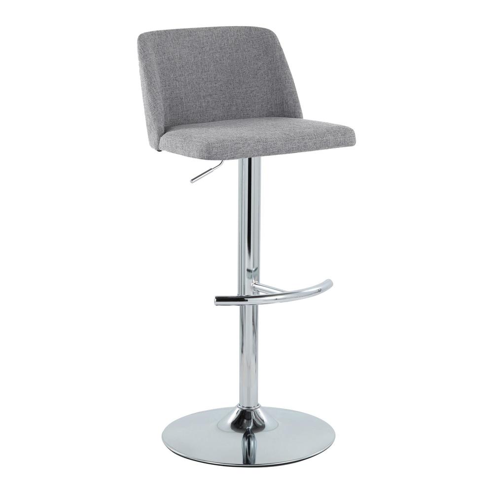 Grey Fabric, Chrome Metal Toriano Adjustable Barstool - Set of 2