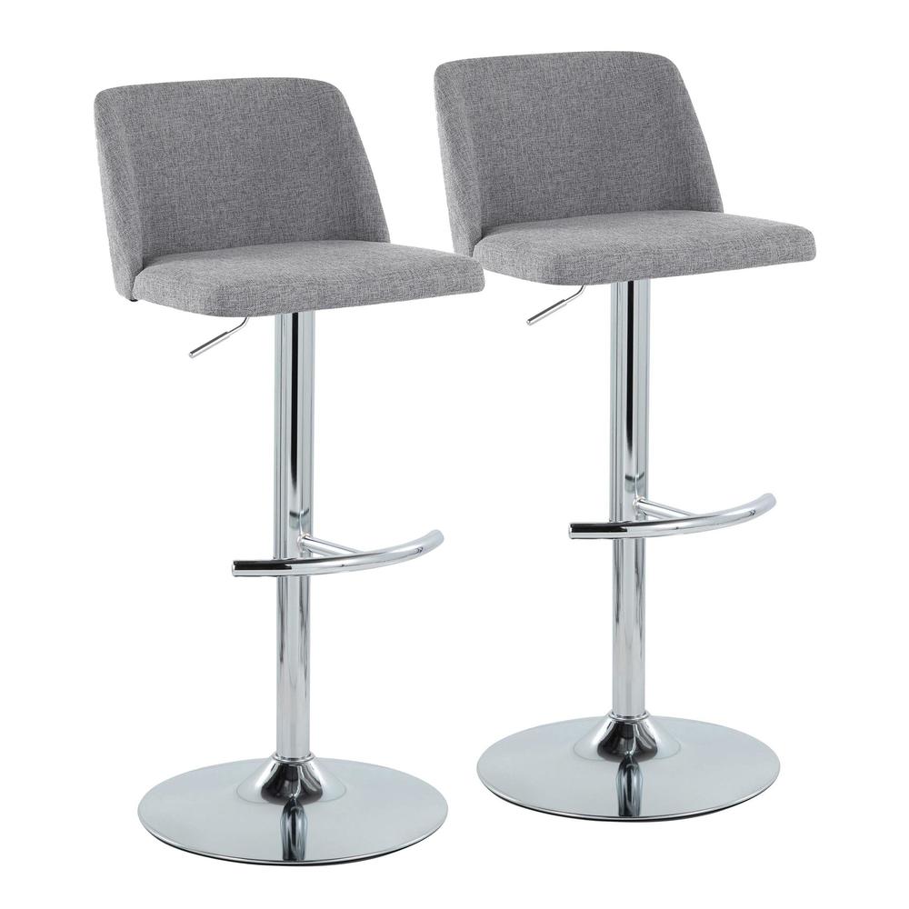 Grey Fabric, Chrome Metal Toriano Adjustable Barstool - Set of 2