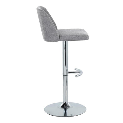 Grey Fabric, Chrome Metal Toriano Adjustable Barstool - Set of 2