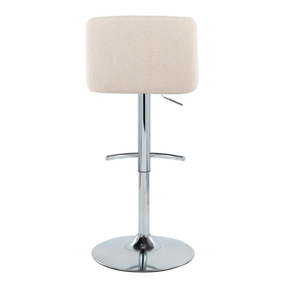 Cream Noise Fabric, Chrome Metal Toriano Adjustable Barstool - Set of 2