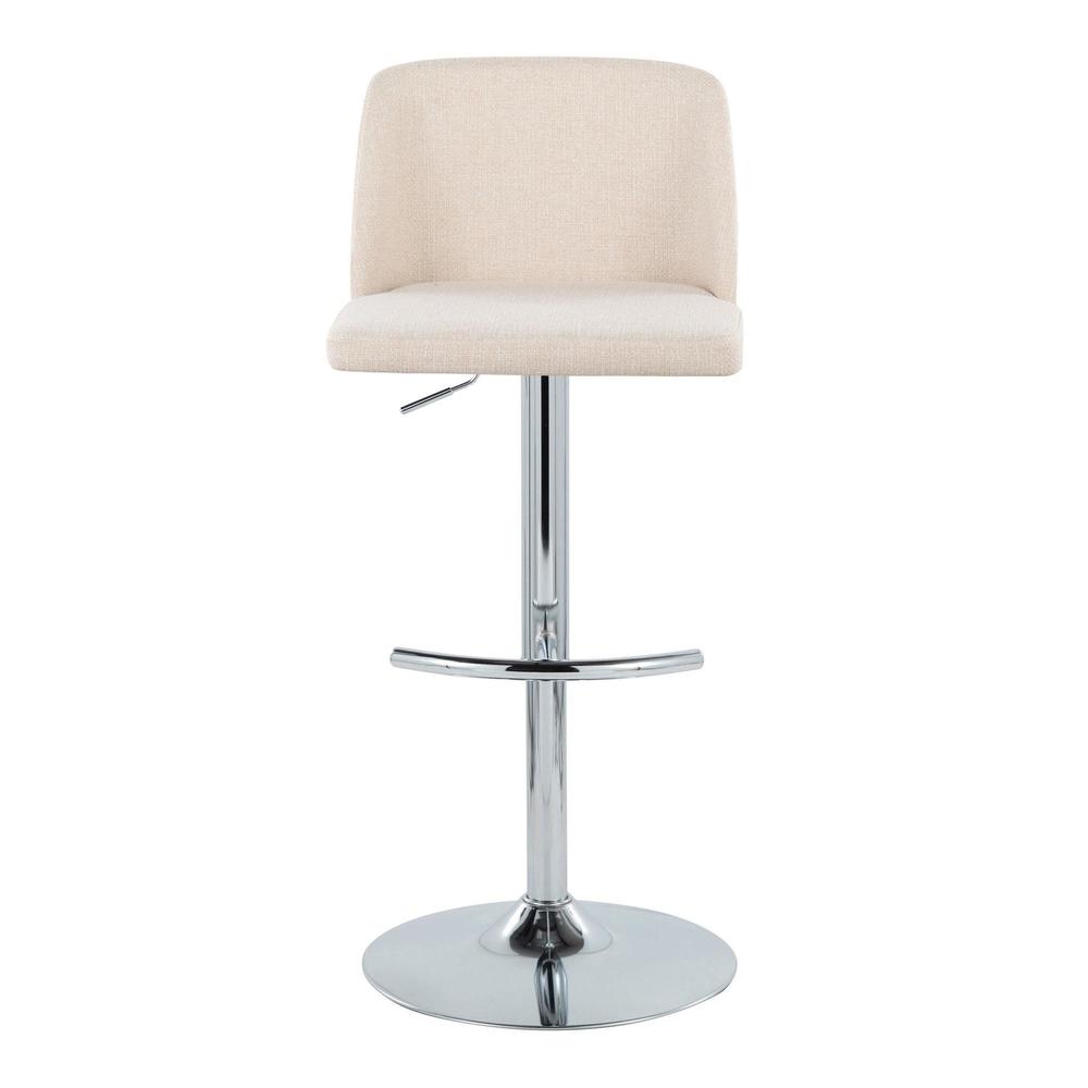 Cream Noise Fabric, Chrome Metal Toriano Adjustable Barstool - Set of 2