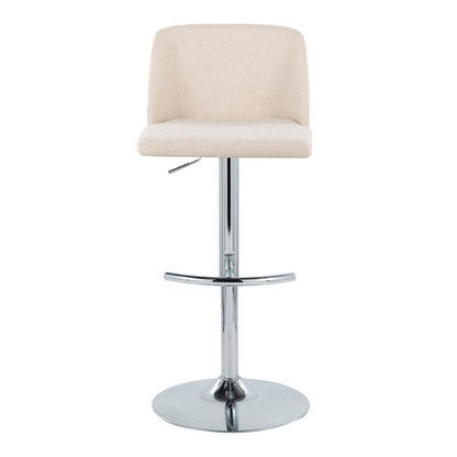 Cream Noise Fabric, Chrome Metal Toriano Adjustable Barstool - Set of 2