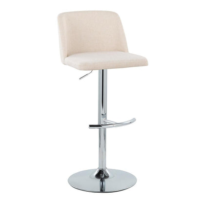 Cream Noise Fabric, Chrome Metal Toriano Adjustable Barstool - Set of 2