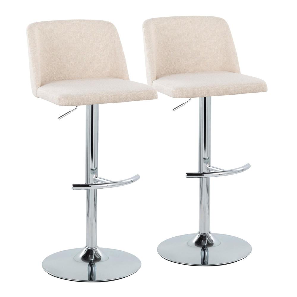 Cream Noise Fabric, Chrome Metal Toriano Adjustable Barstool - Set of 2