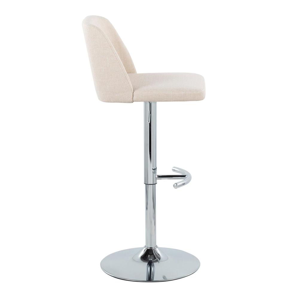 Cream Noise Fabric, Chrome Metal Toriano Adjustable Barstool - Set of 2