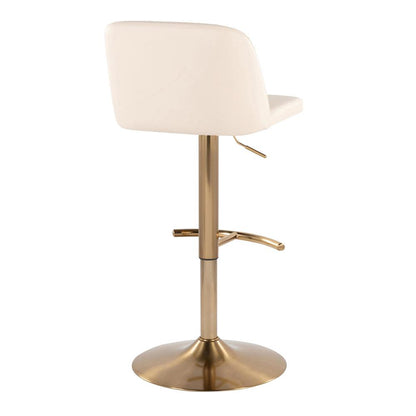 Cream PU, Gold Metal Toriano Adjustable Barstool - Set of 2