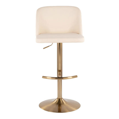 Cream PU, Gold Metal Toriano Adjustable Barstool - Set of 2