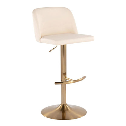 Cream PU, Gold Metal Toriano Adjustable Barstool - Set of 2