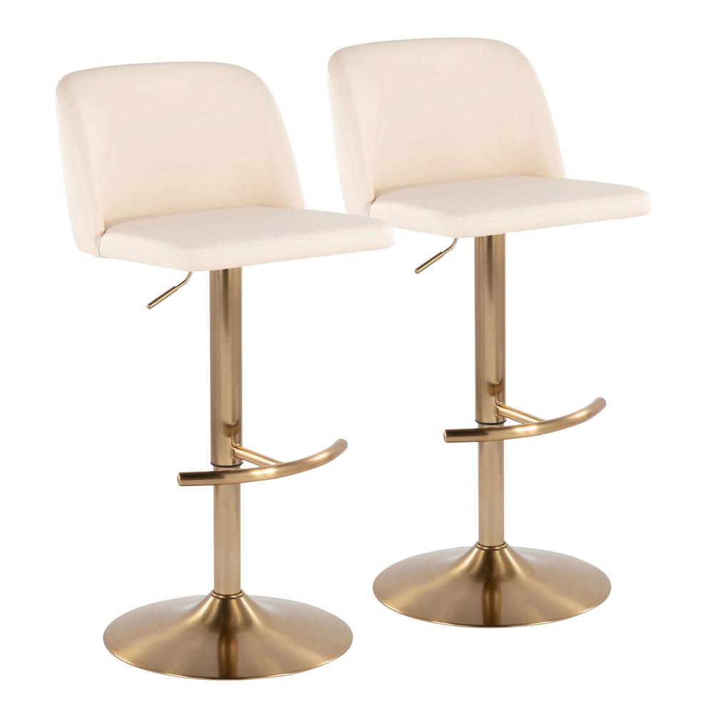Cream PU, Gold Metal Toriano Adjustable Barstool - Set of 2