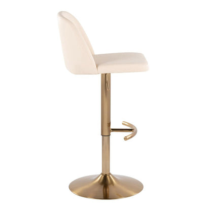 Cream PU, Gold Metal Toriano Adjustable Barstool - Set of 2