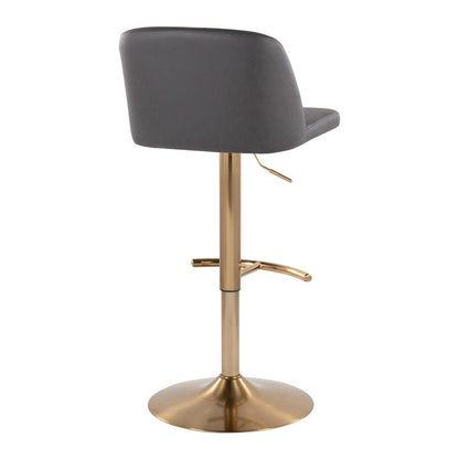 Grey PU, Gold Metal Toriano Adjustable Barstool - Set of 2