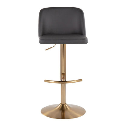 Grey PU, Gold Metal Toriano Adjustable Barstool - Set of 2