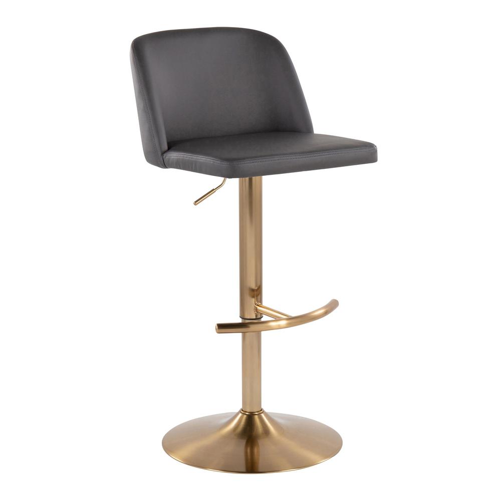Grey PU, Gold Metal Toriano Adjustable Barstool - Set of 2