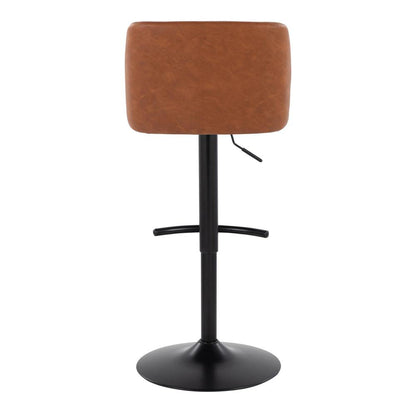 Camel PU, Black Metal Toriano Adjustable Barstool - Set of 2