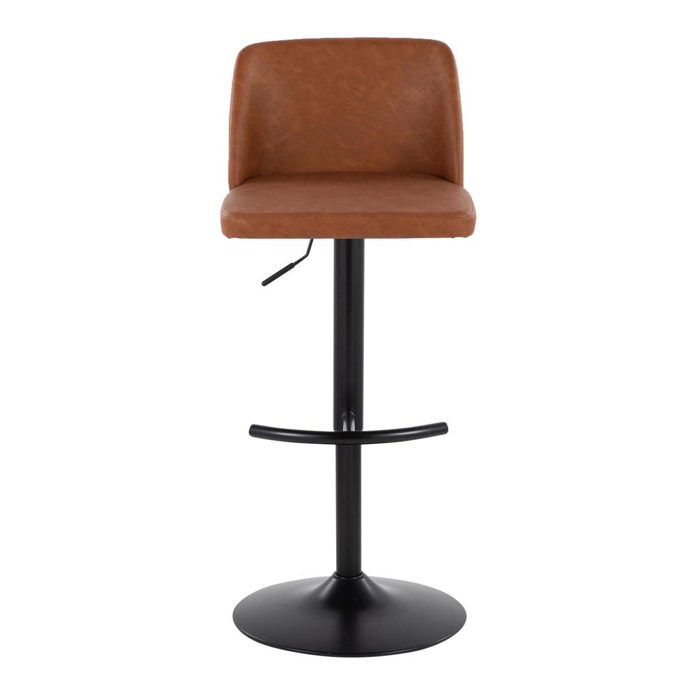 Camel PU, Black Metal Toriano Adjustable Barstool - Set of 2