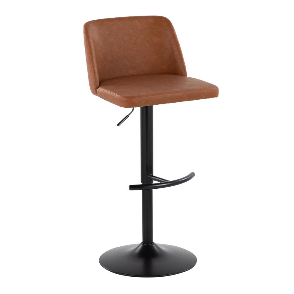 Camel PU, Black Metal Toriano Adjustable Barstool - Set of 2