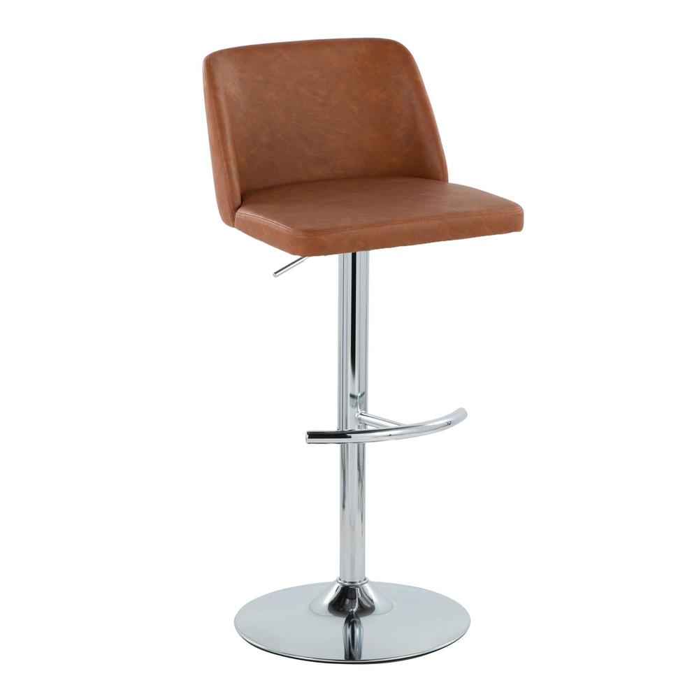 Camel PU, Chrome Metal Toriano Adjustable Barstool - Set of 2