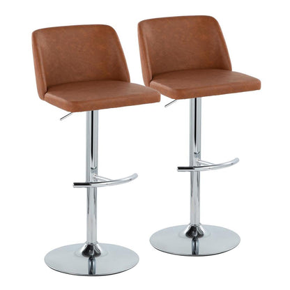 Camel PU, Chrome Metal Toriano Adjustable Barstool - Set of 2