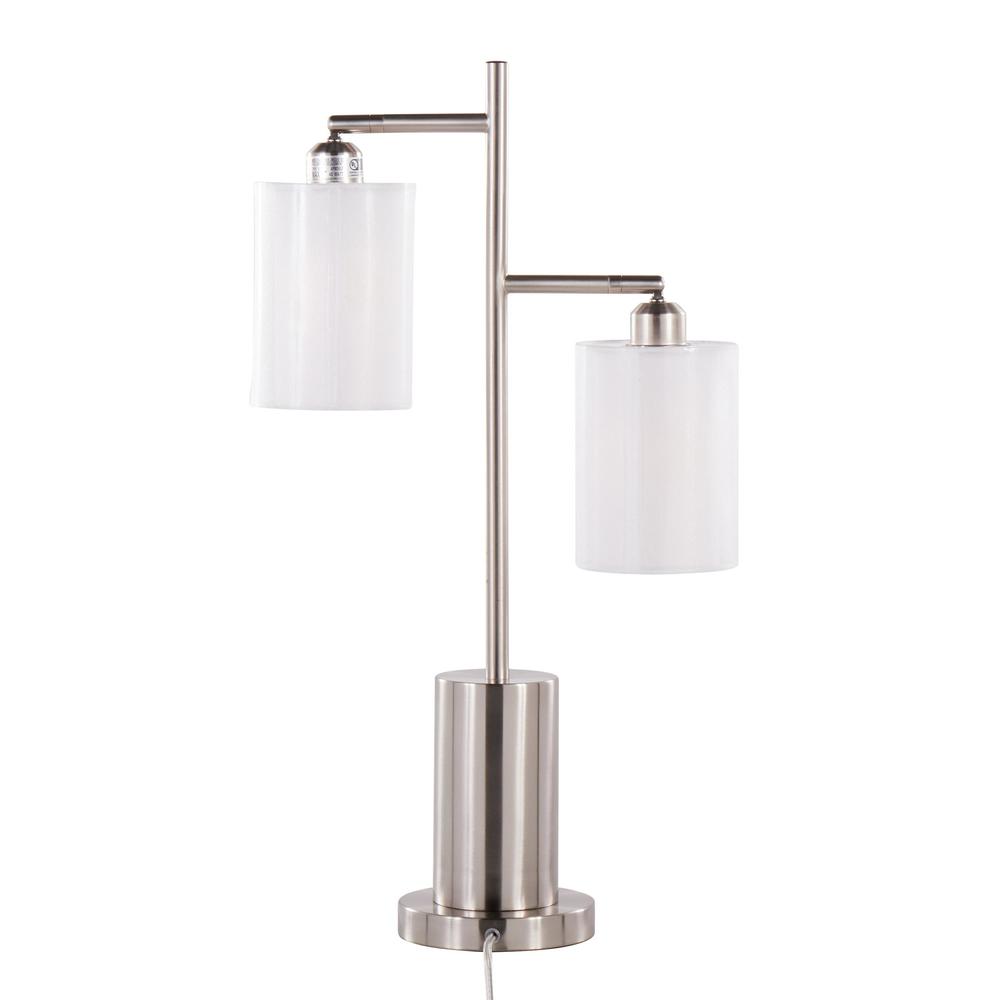 Nickel Metal, White Shades Cannes Table Lamp