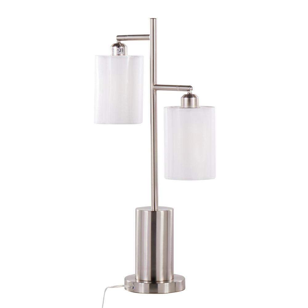 Nickel Metal, White Shades Cannes Table Lamp