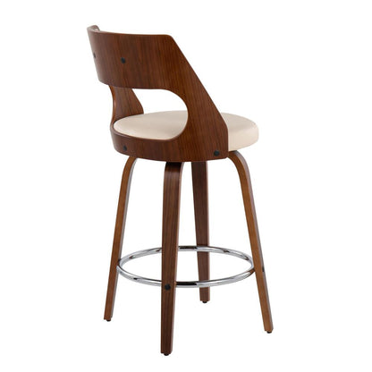 Walnut Wood, Cream PU, Chrome Cecina 24.5'' Counter Stool - Set of 2