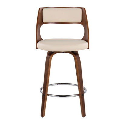 Walnut Wood, Cream PU, Chrome Cecina 24.5'' Counter Stool - Set of 2