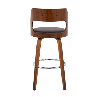 Walnut Wood, Brown PU, Chrome Cecina Barstool - Set of 2