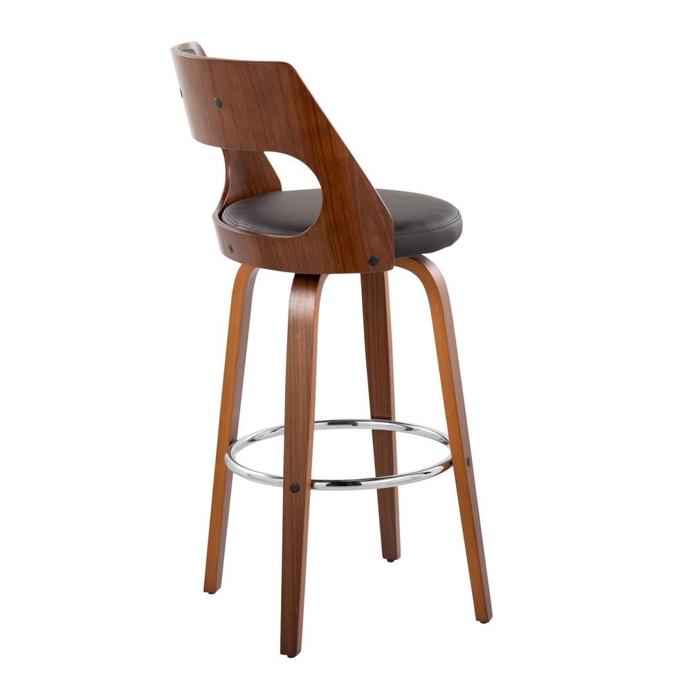 Walnut Wood, Brown PU, Chrome Cecina Barstool - Set of 2