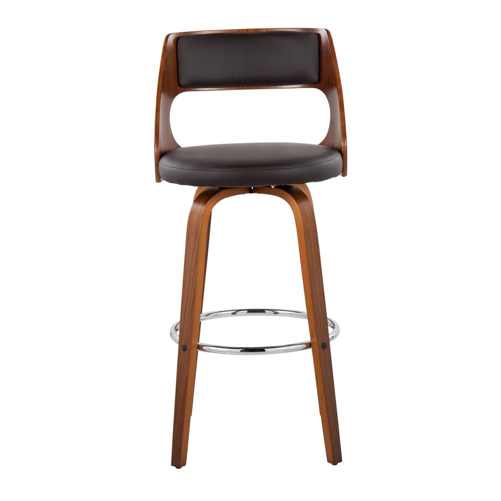 Walnut Wood, Brown PU, Chrome Cecina Barstool - Set of 2
