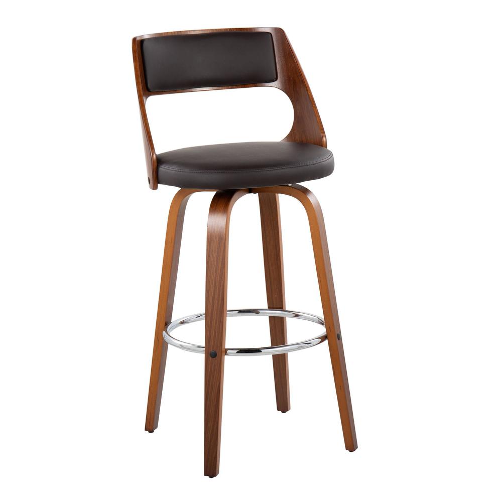 Walnut Wood, Brown PU, Chrome Cecina Barstool - Set of 2