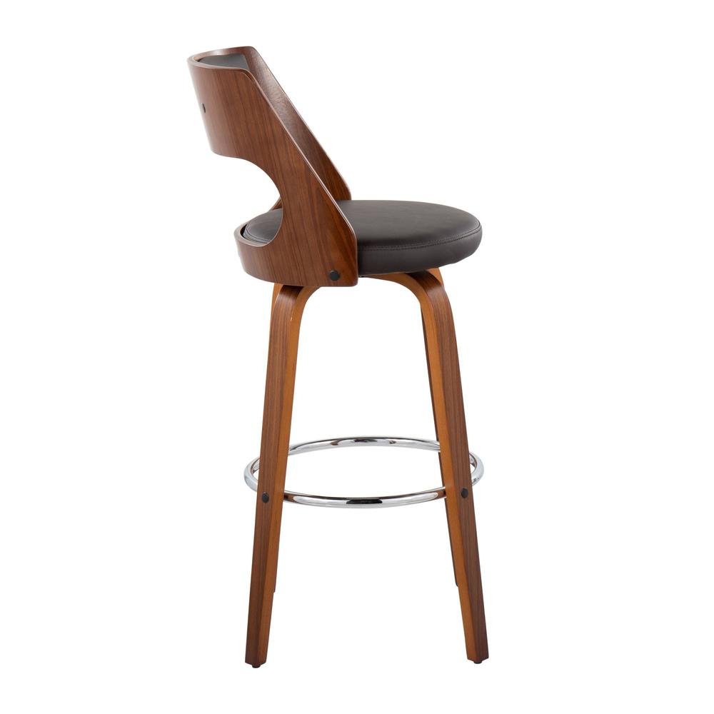 Walnut Wood, Brown PU, Chrome Cecina Barstool - Set of 2