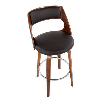 Walnut Wood, Brown PU, Chrome Cecina Barstool - Set of 2