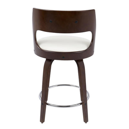 Cherry Wood, White PU, Chrome Cecina 24.5'' Counter Stool - Set of 2