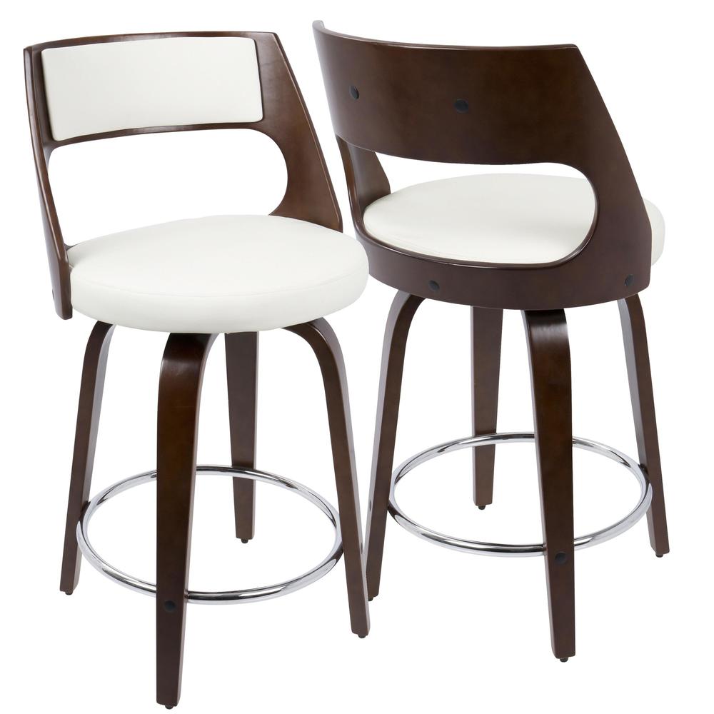 Cherry Wood, White PU, Chrome Cecina 24.5'' Counter Stool - Set of 2