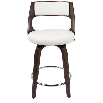 Cherry Wood, White PU, Chrome Cecina 24.5'' Counter Stool - Set of 2