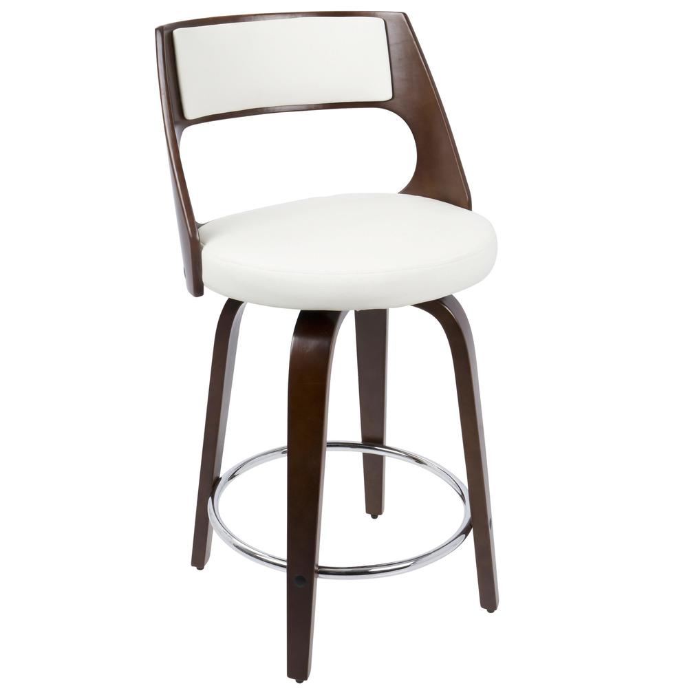 Cherry Wood, White PU, Chrome Cecina 24.5'' Counter Stool - Set of 2