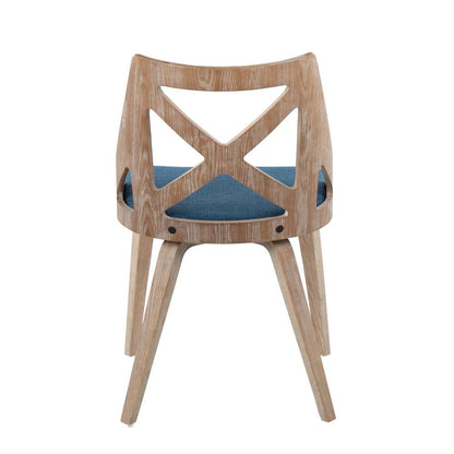 White Washed Wood, Blue Fabric Charlotte Chair - Set of 2