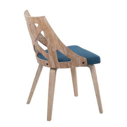 White Washed Wood, Blue Fabric Charlotte Chair - Set of 2